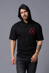 Chinese Devil in Red Print Hooded Oversized T-Shirt for Men - Go Devil