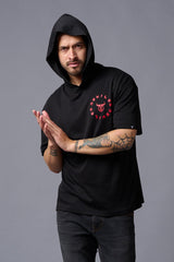 Chinese Devil in Red Print Hooded Oversized T-Shirt for Men - Go Devil