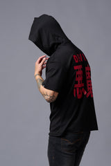 Chinese Devil in Red Print Hooded Oversized T-Shirt for Men - Go Devil
