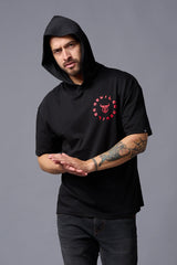 Chinese Devil in Red Print Hooded Oversized T-Shirt for Men - Go Devil