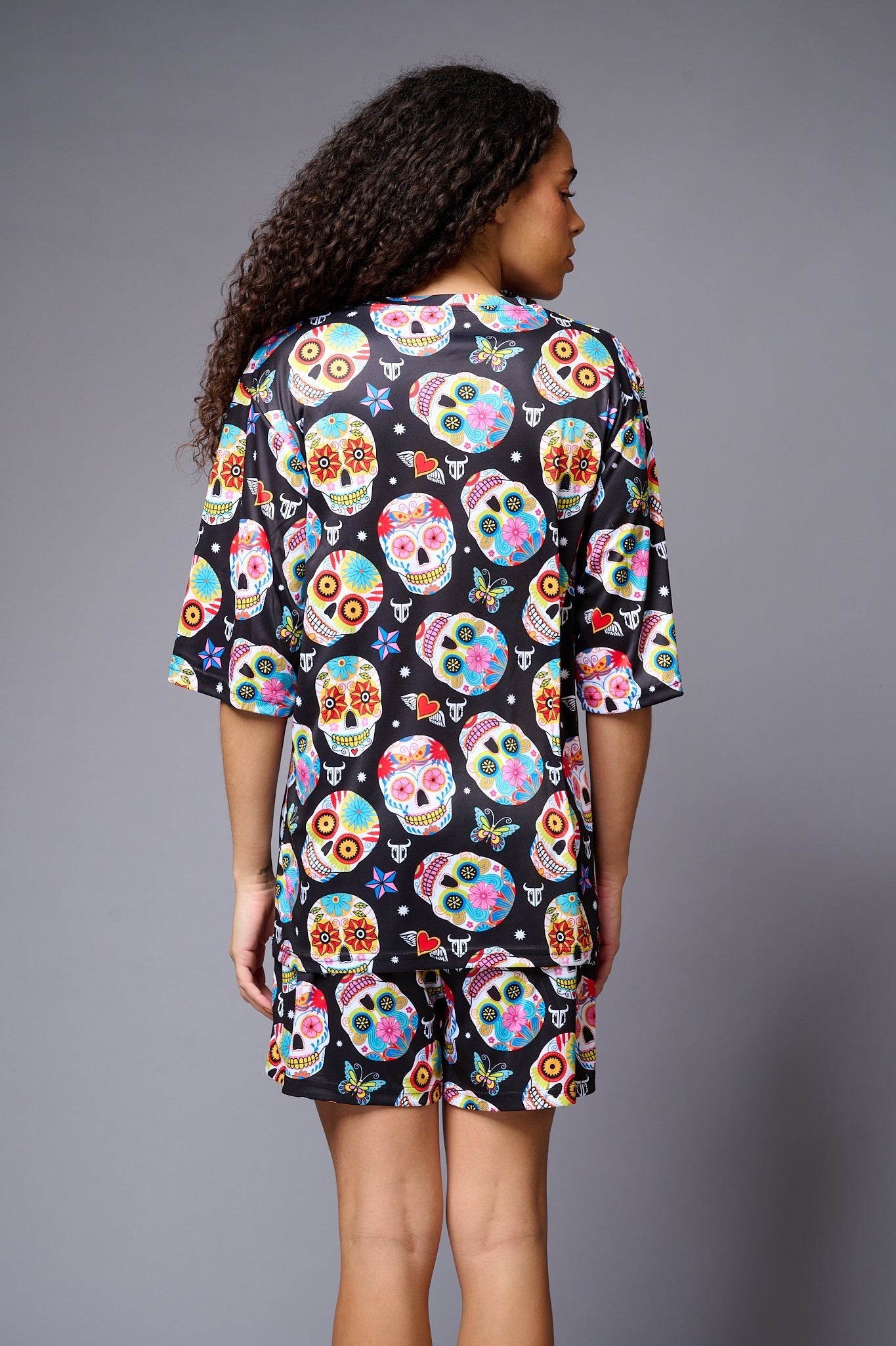 Colourful Skull Printed Black Co-ord Set for Women - Go Devil