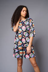 Colourful Skull Printed Black Co-ord Set for Women - Go Devil