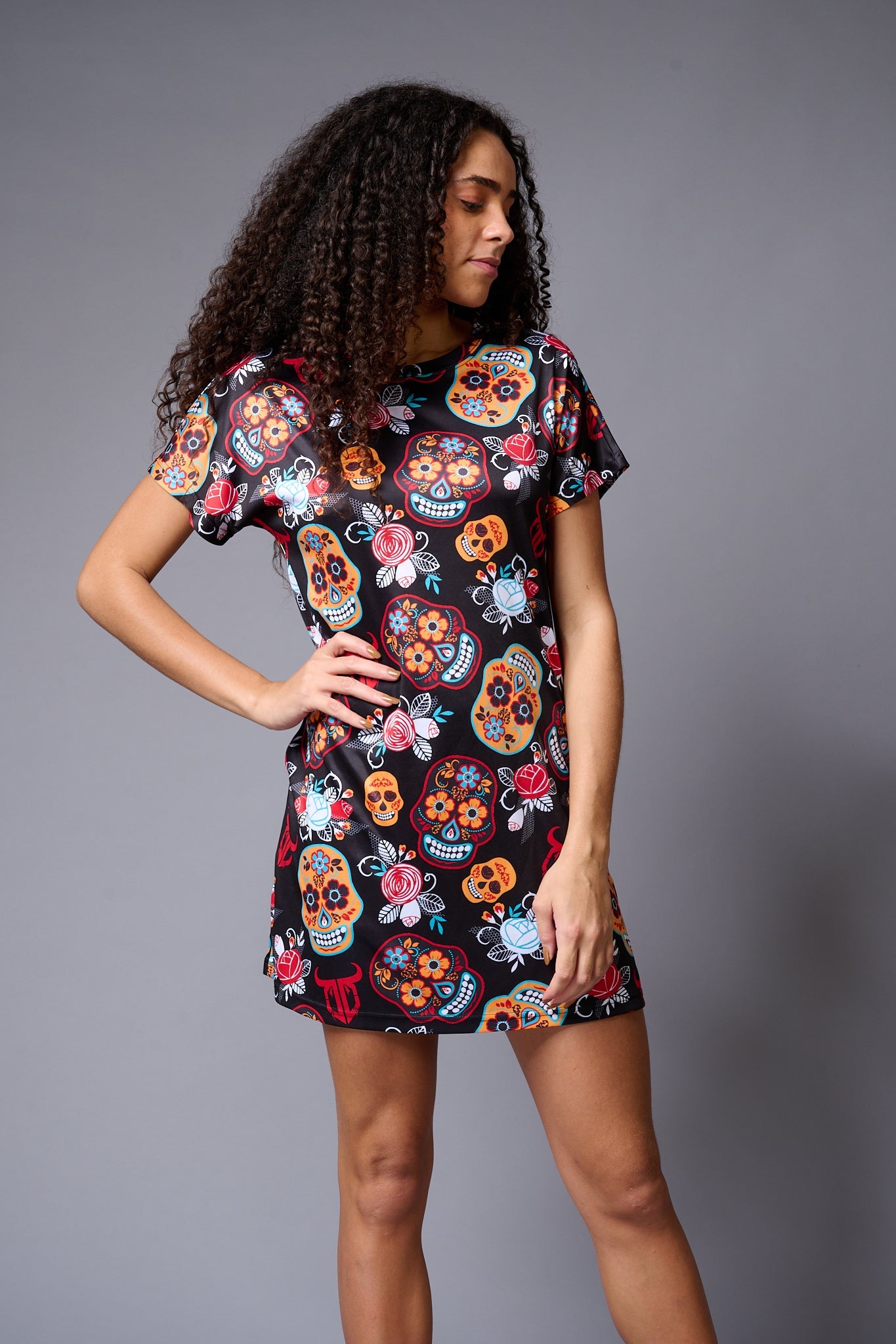 Colourful Skull Printed Black Dresses for Women - Go Devil