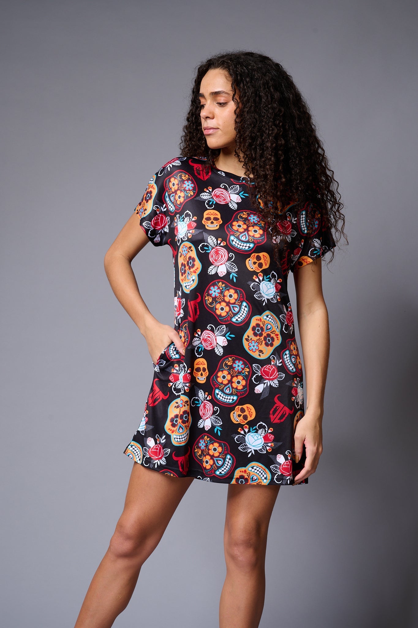 Colourful Skull Printed Black Dresses for Women - Go Devil