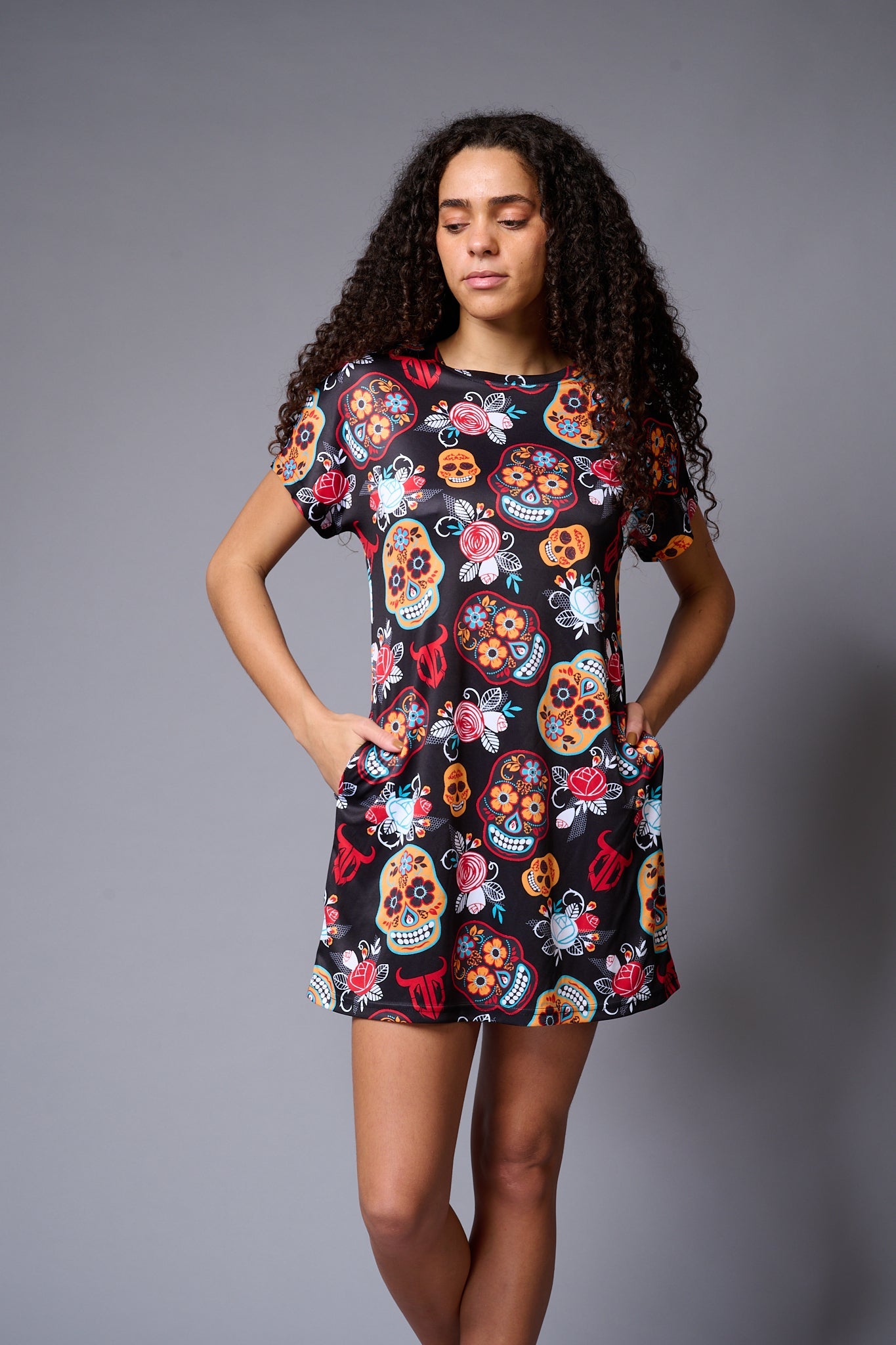 Colourful Skull Printed Black Dresses for Women - Go Devil