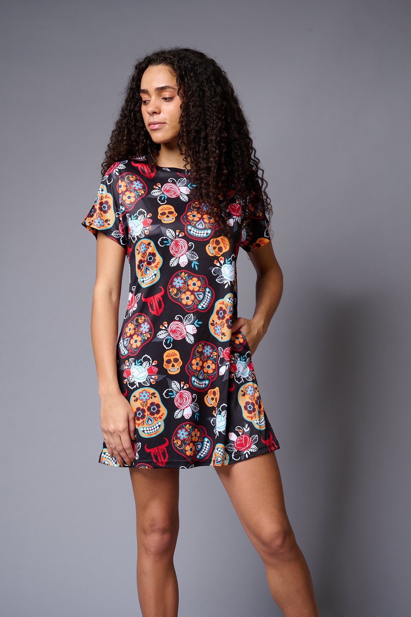 Colourful Skull Printed Black Dresses for Women - Go Devil