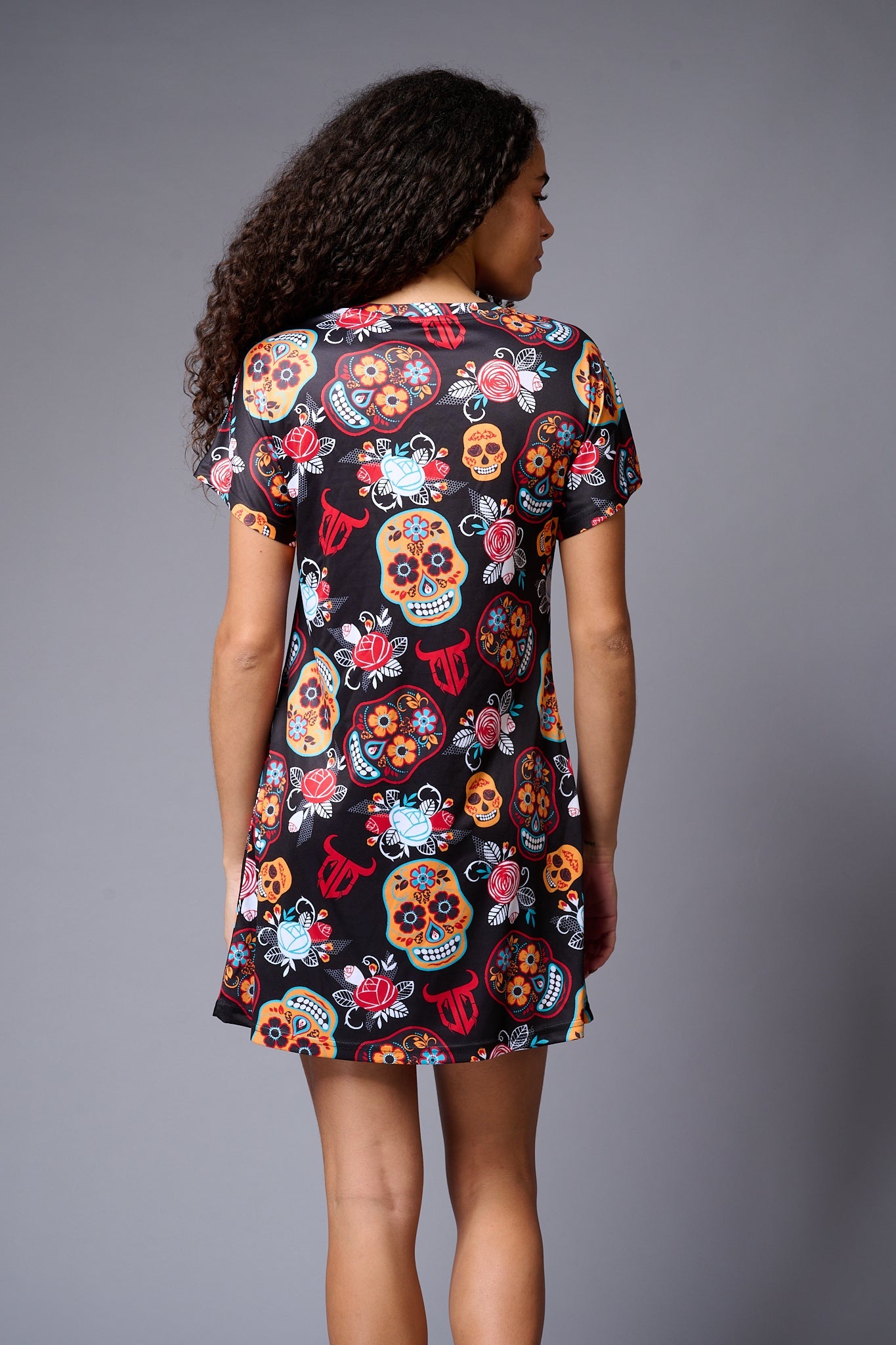 Colourful Skull Printed Black Dresses for Women - Go Devil