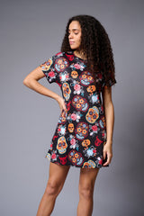 Colourful Skull Printed Black Dresses for Women - Go Devil