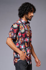 Colourful Skull Printed Black Shirt for Men - Go Devil