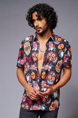 Colourful Skull Printed Black Shirt for Men - Go Devil