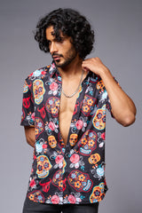 Colourful Skull Printed Black Shirt for Men - Go Devil