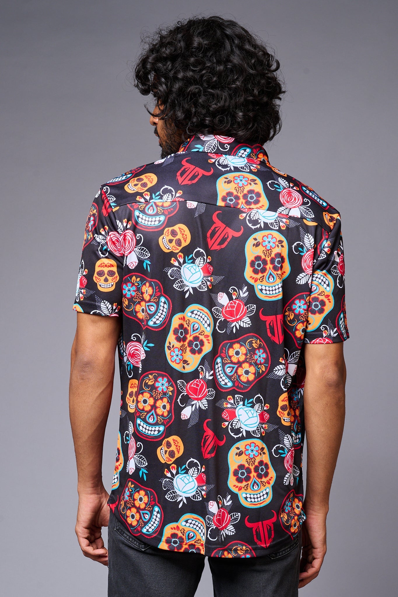 Colourful Skull Printed Black Shirt for Men - Go Devil