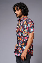 Colourful Skull Printed Black Shirt for Men - Go Devil