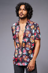 Colourful Skull Printed Black Shirt for Men - Go Devil