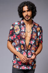 Colourful Skull Printed Black Shirt for Men - Go Devil