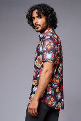 Colourful Skull Printed Black Shirt for Men - Go Devil