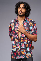 Colourful Skull Printed Black Shirt for Men - Go Devil