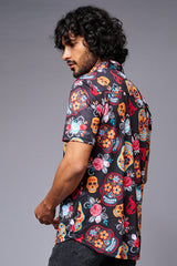 Colourful Skull Printed Black Shirt for Men - Go Devil