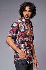Colourful Skull Printed Black Shirt for Men - Go Devil