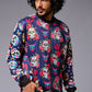 Colourful Skull Printed Blue Bomber Jacket for Men - Go Devil