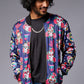 Colourful Skull Printed Blue Bomber Jacket for Men - Go Devil