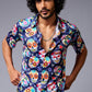 Colourful Skull Printed Blue Shirt for Men - Go Devil