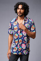 Colourful Skull Printed Blue Shirt for Men - Go Devil