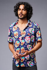 Colourful Skull Printed Blue Shirt for Men - Go Devil