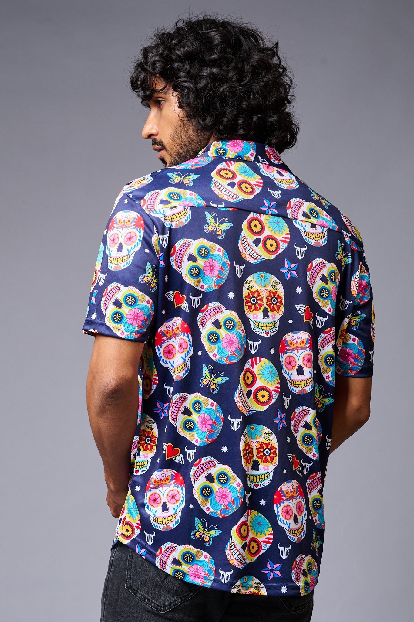 Colourful Skull Printed Blue Shirt for Men - Go Devil