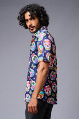 Colourful Skull Printed Blue Shirt for Men - Go Devil