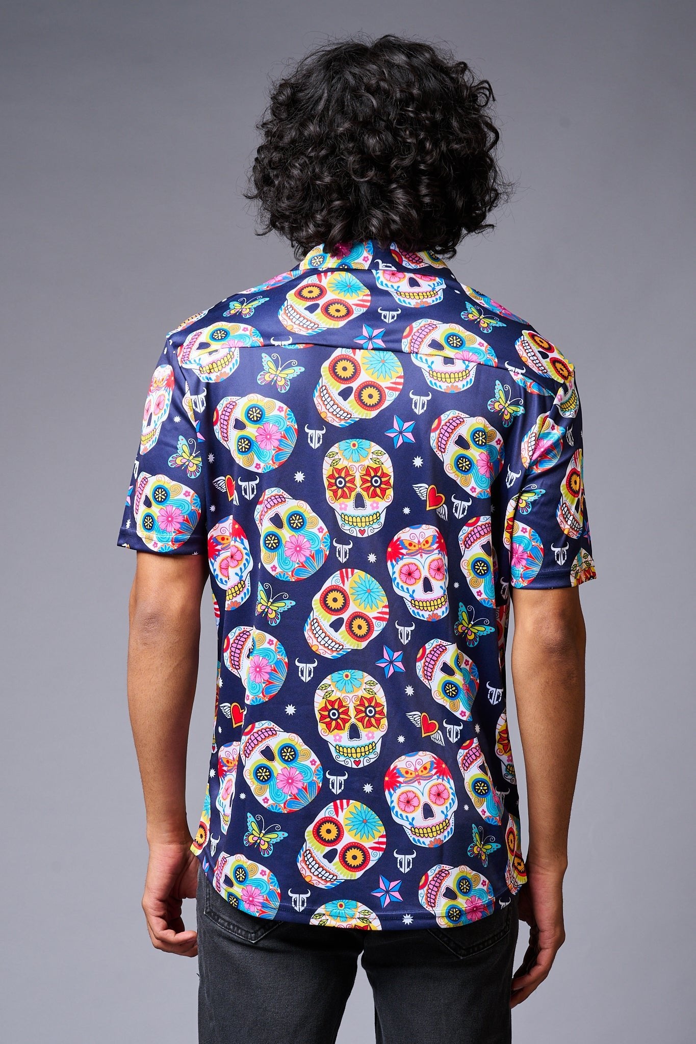 Colourful Skull Printed Blue Shirt for Men - Go Devil