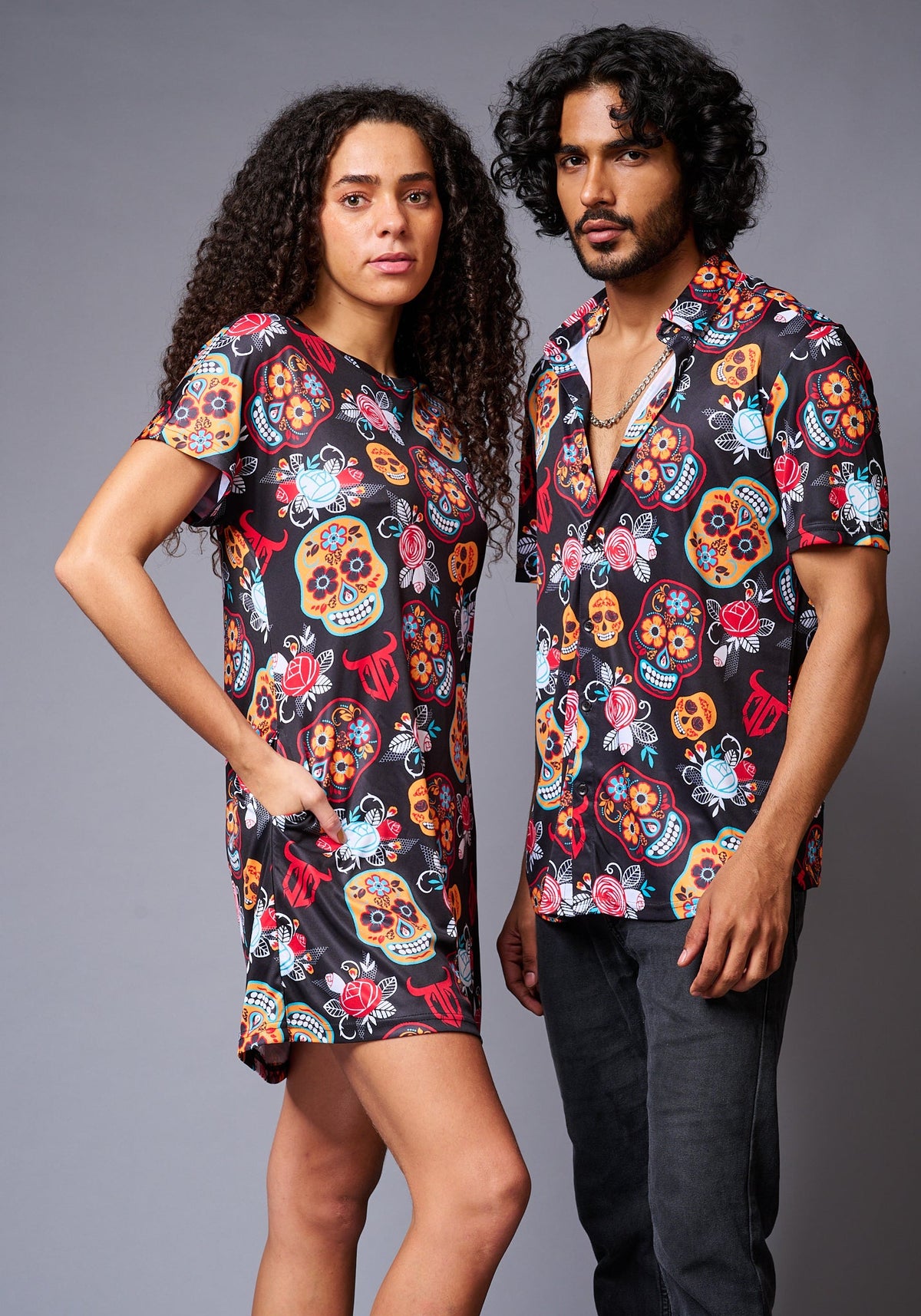 Colourful Skull Printed Couples Coord - Go Devil