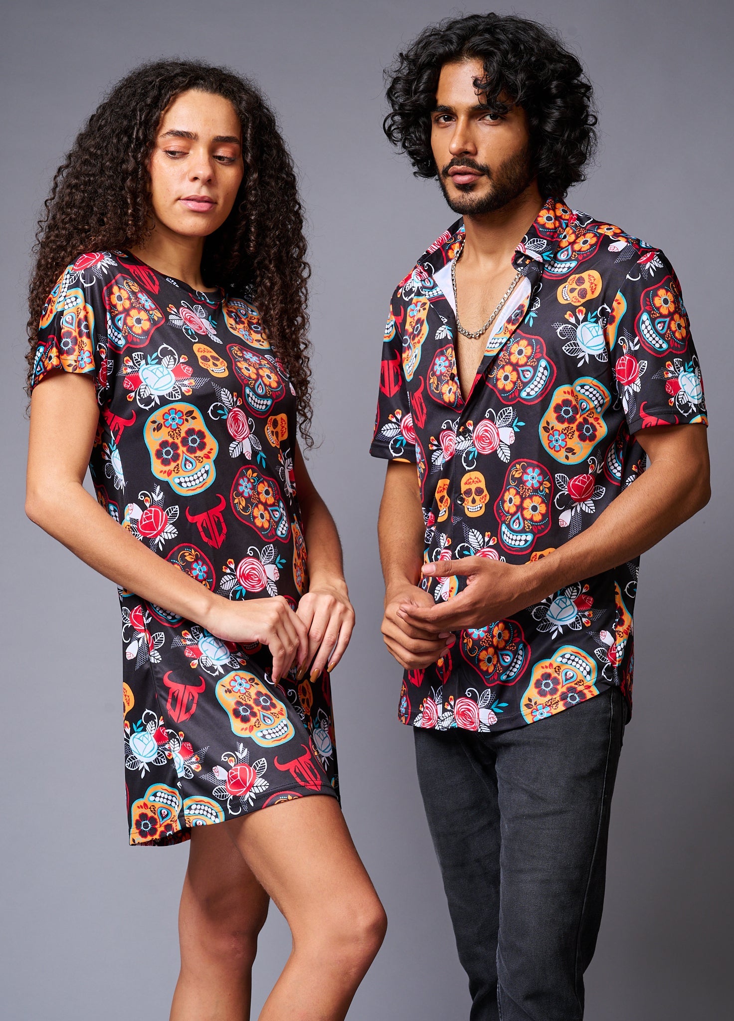 Colourful Skull Printed Couples Coord - Go Devil