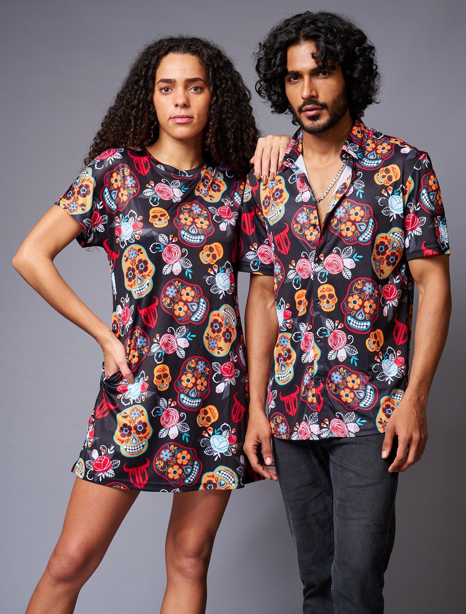 Colourful Skull Printed Couples Coord - Go Devil