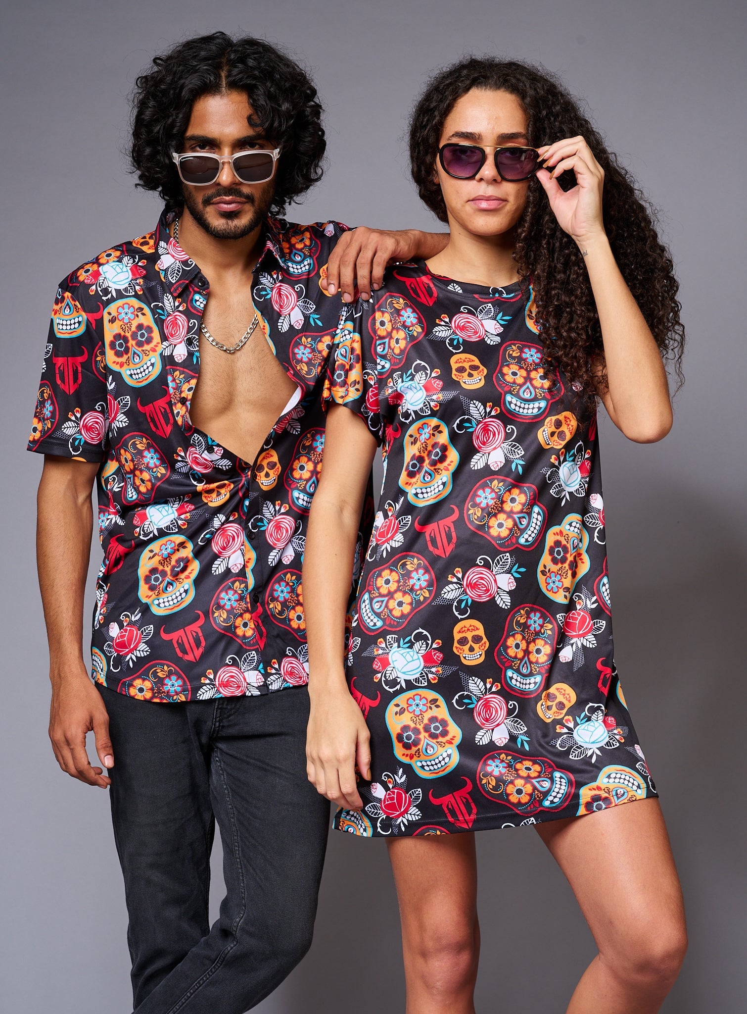 Colourful Skull Printed Couples Coord - Go Devil