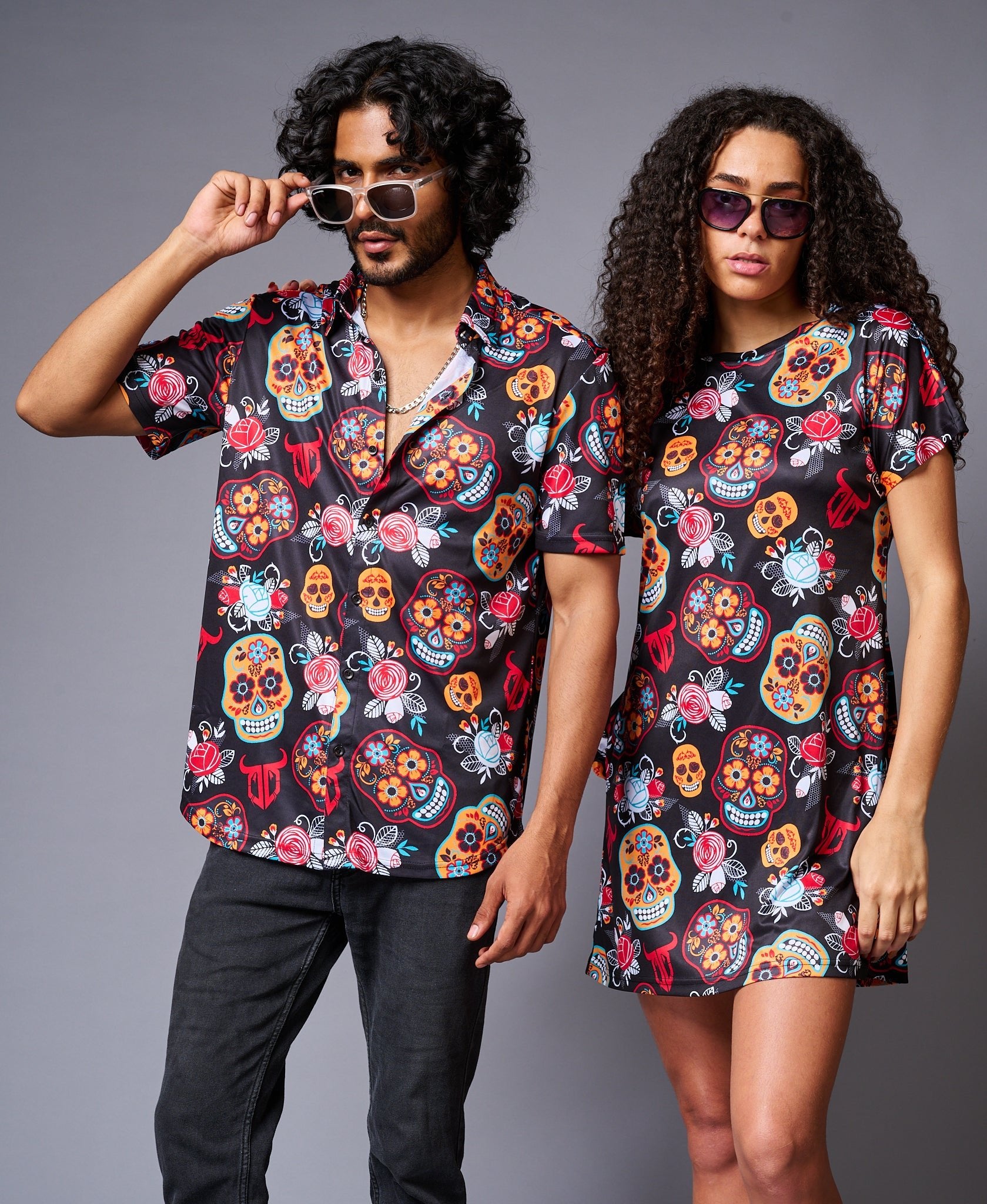 Colourful Skull Printed Couples Coord - Go Devil