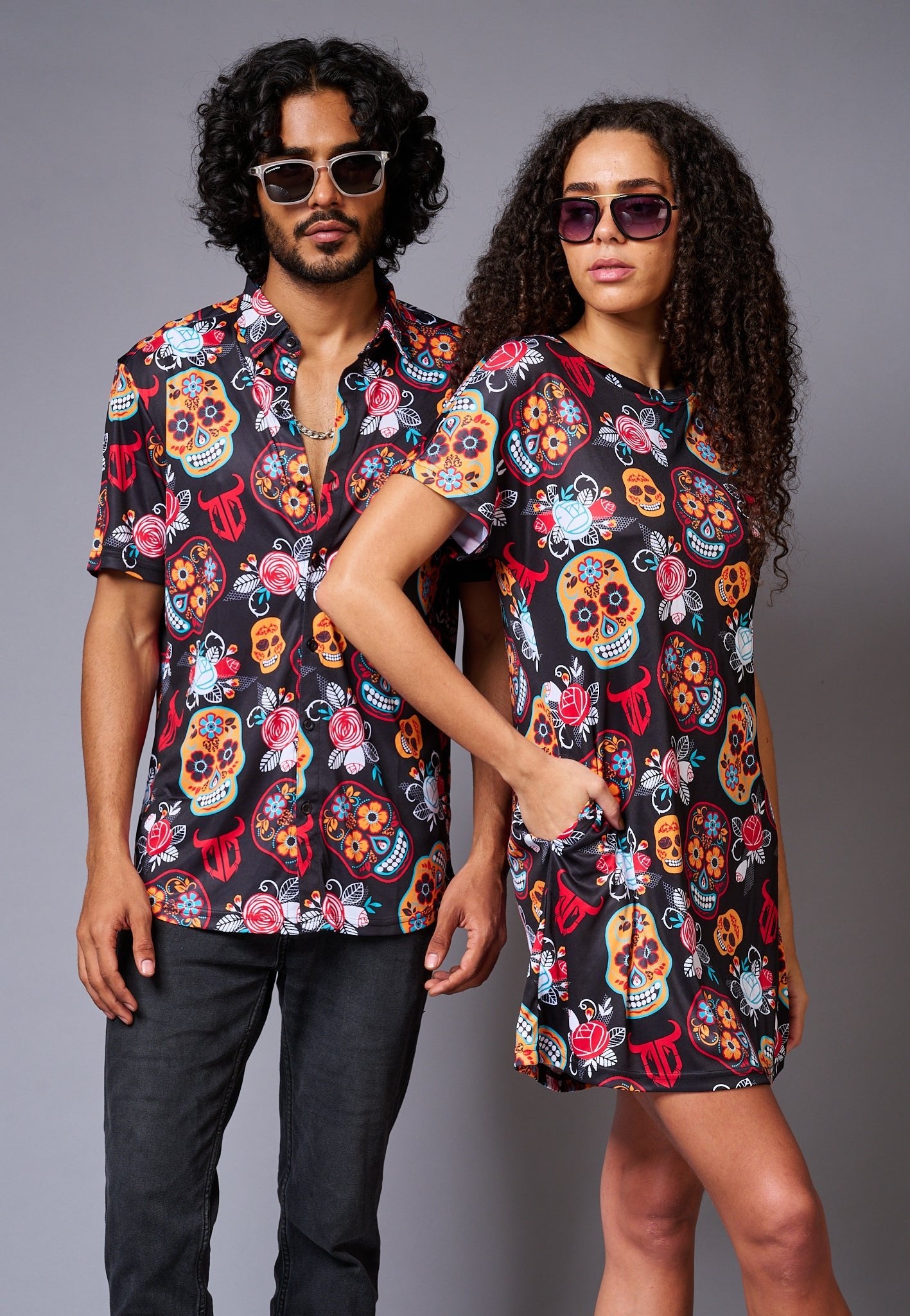 Colourful Skull Printed Couples Coord - Go Devil