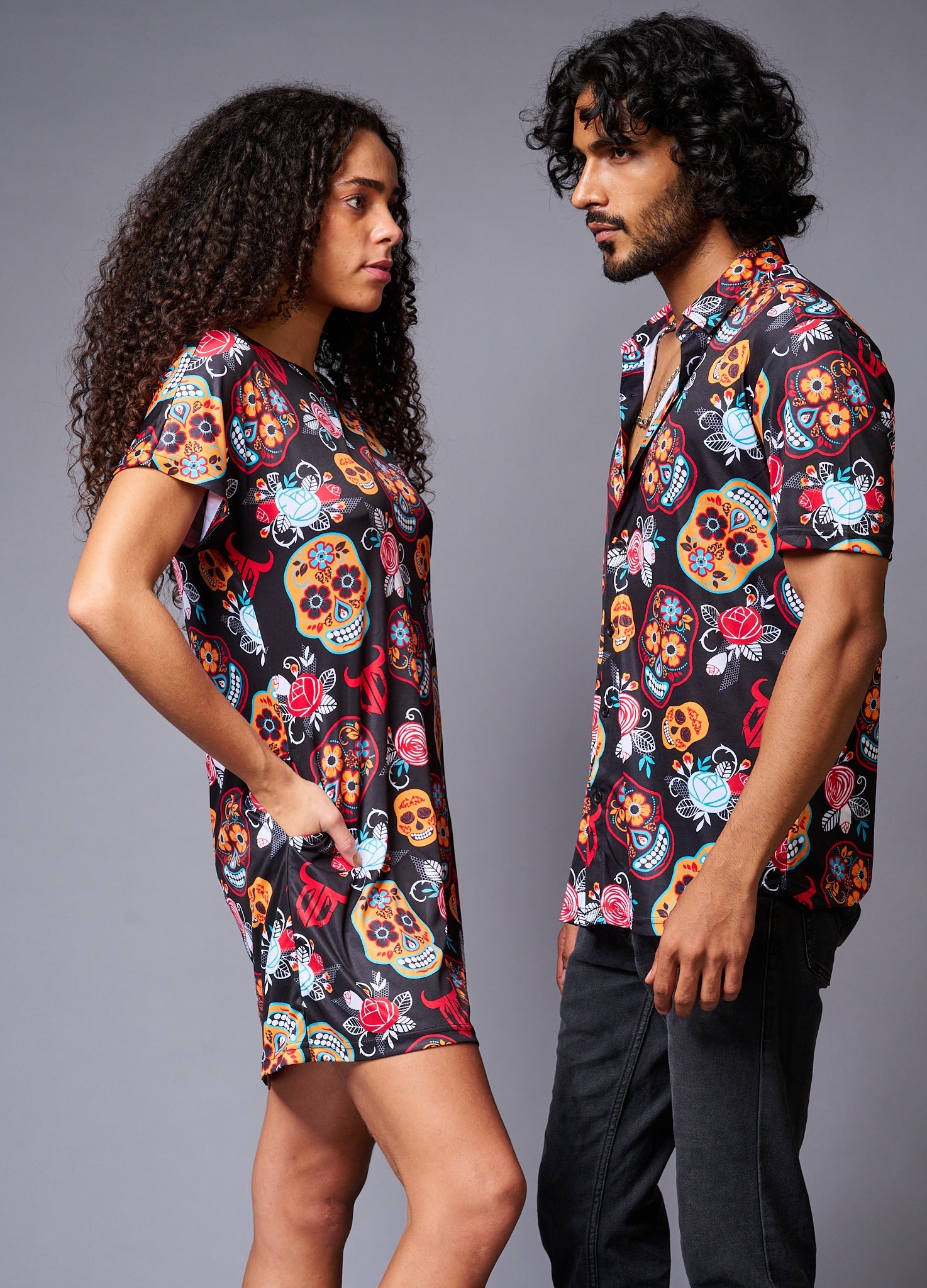 Colourful Skull Printed Couples Coord - Go Devil