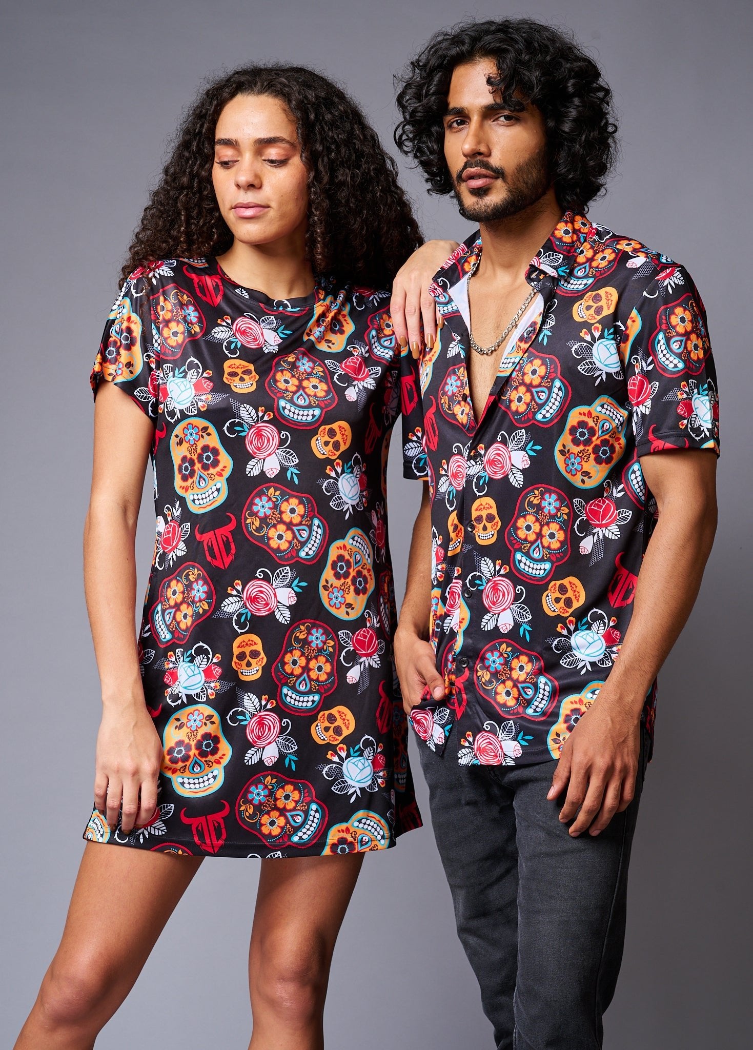 Colourful Skull Printed Couples Coord - Go Devil