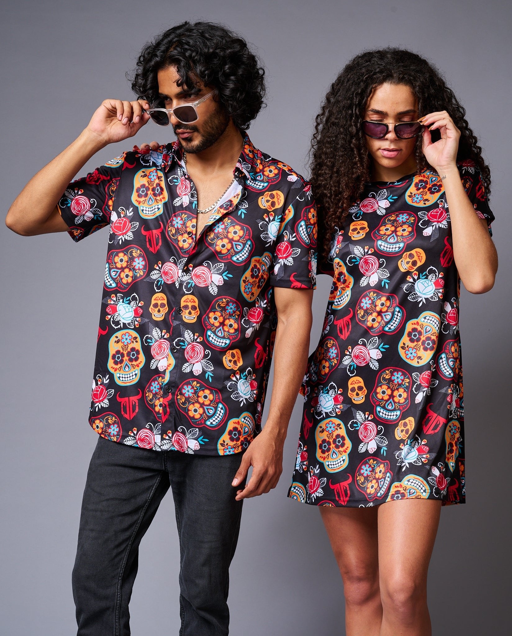 Colourful Skull Printed Couples Coord - Go Devil