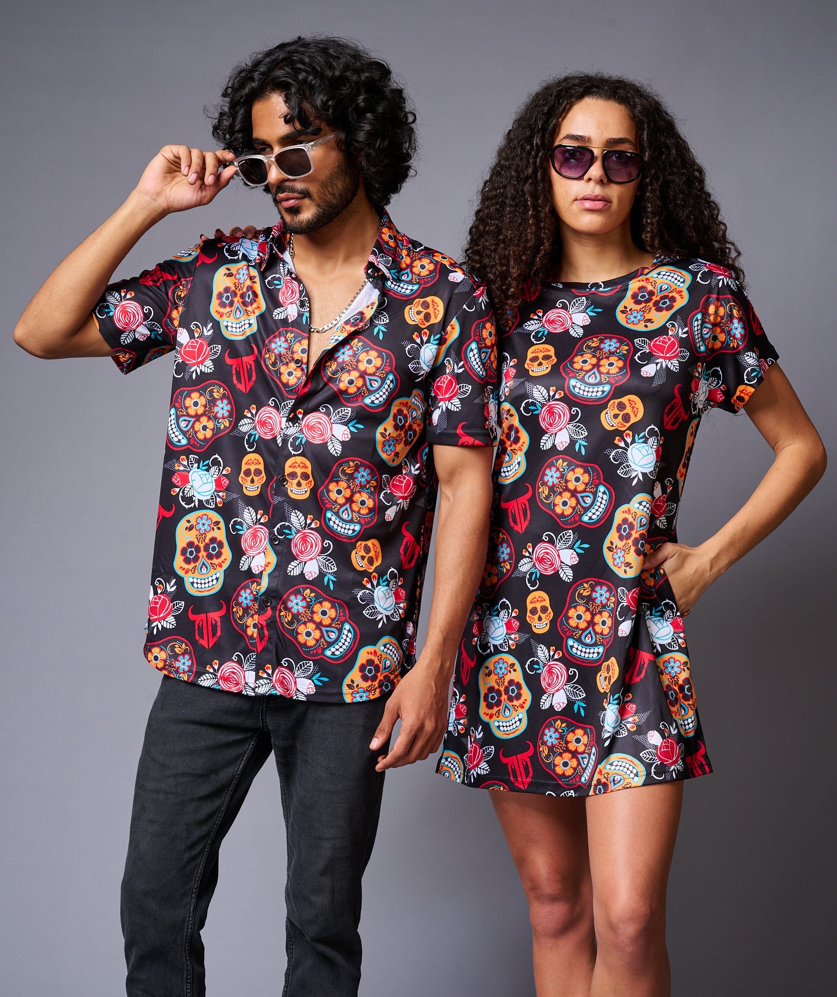 Colourful Skull Printed Couples Coord - Go Devil