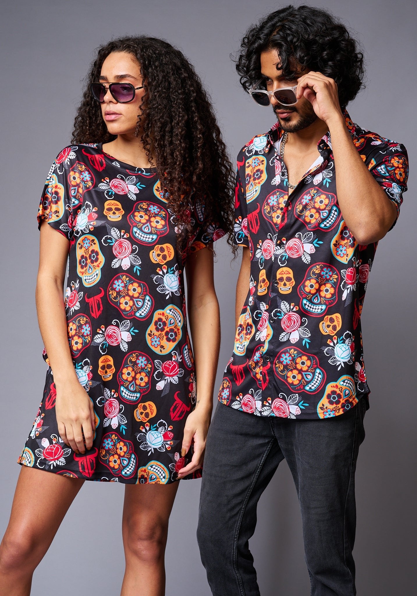 Colourful Skull Printed Couples Coord - Go Devil