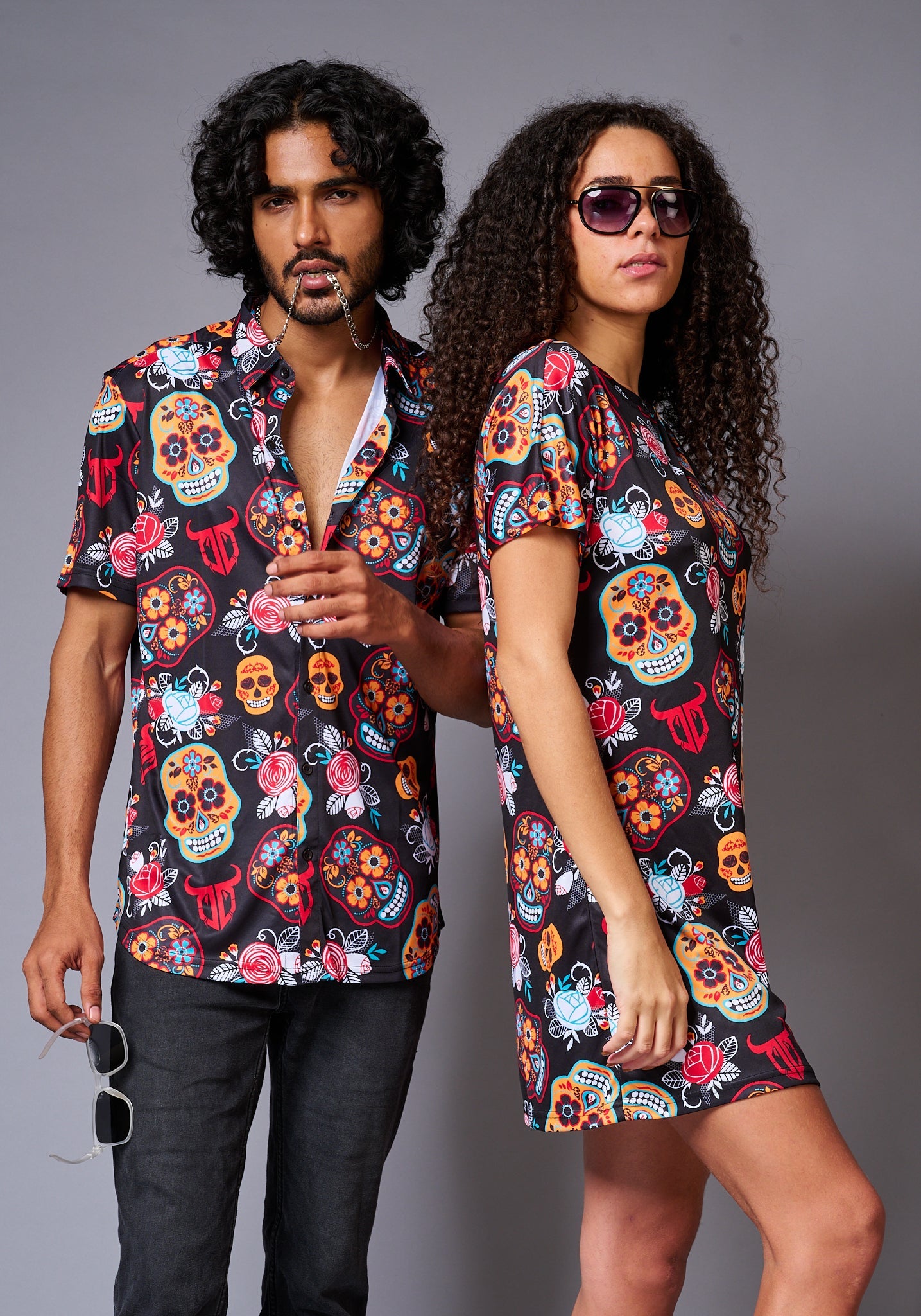 Colourful Skull Printed Couples Coord - Go Devil