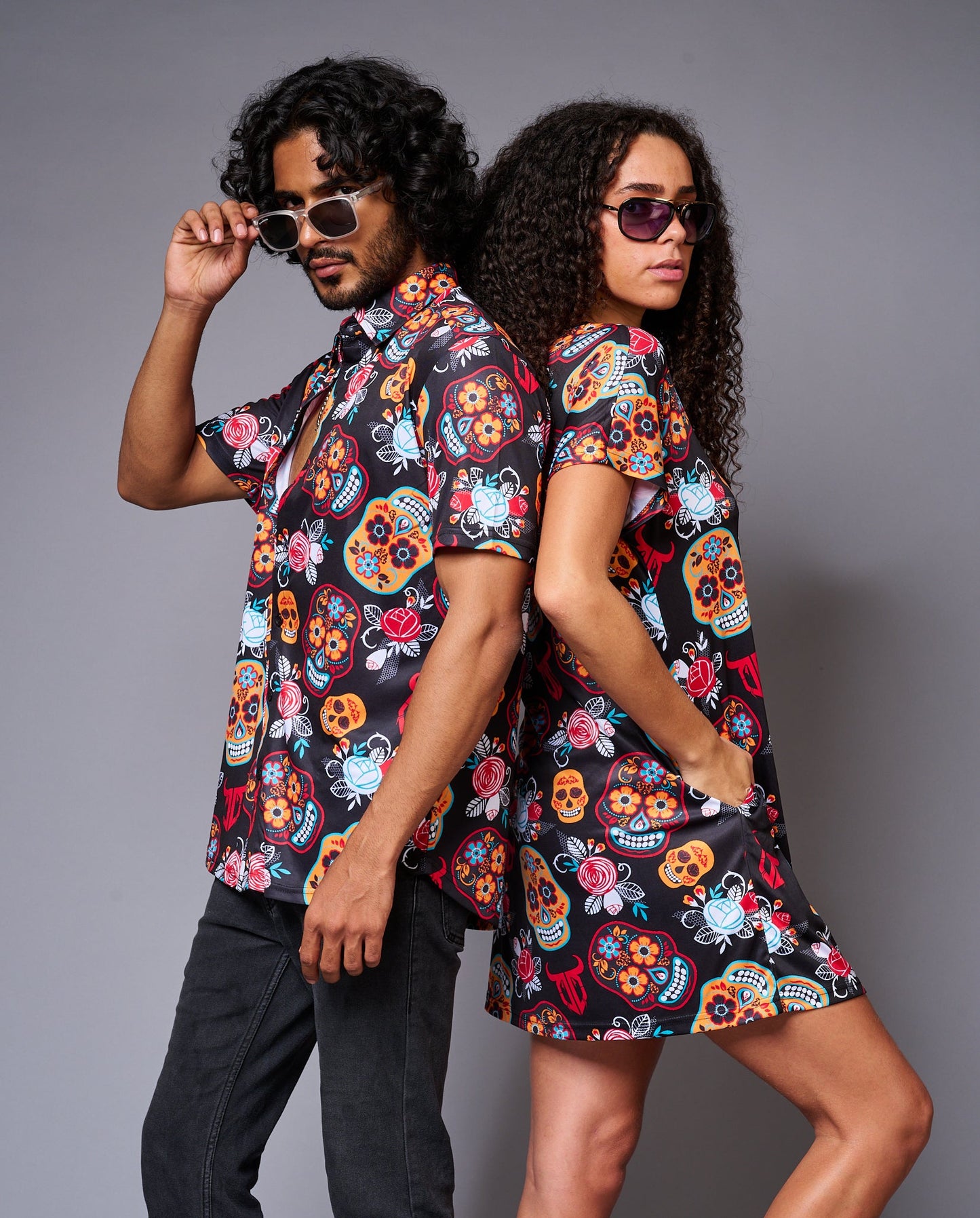 Colourful Skull Printed Couples Coord - Go Devil