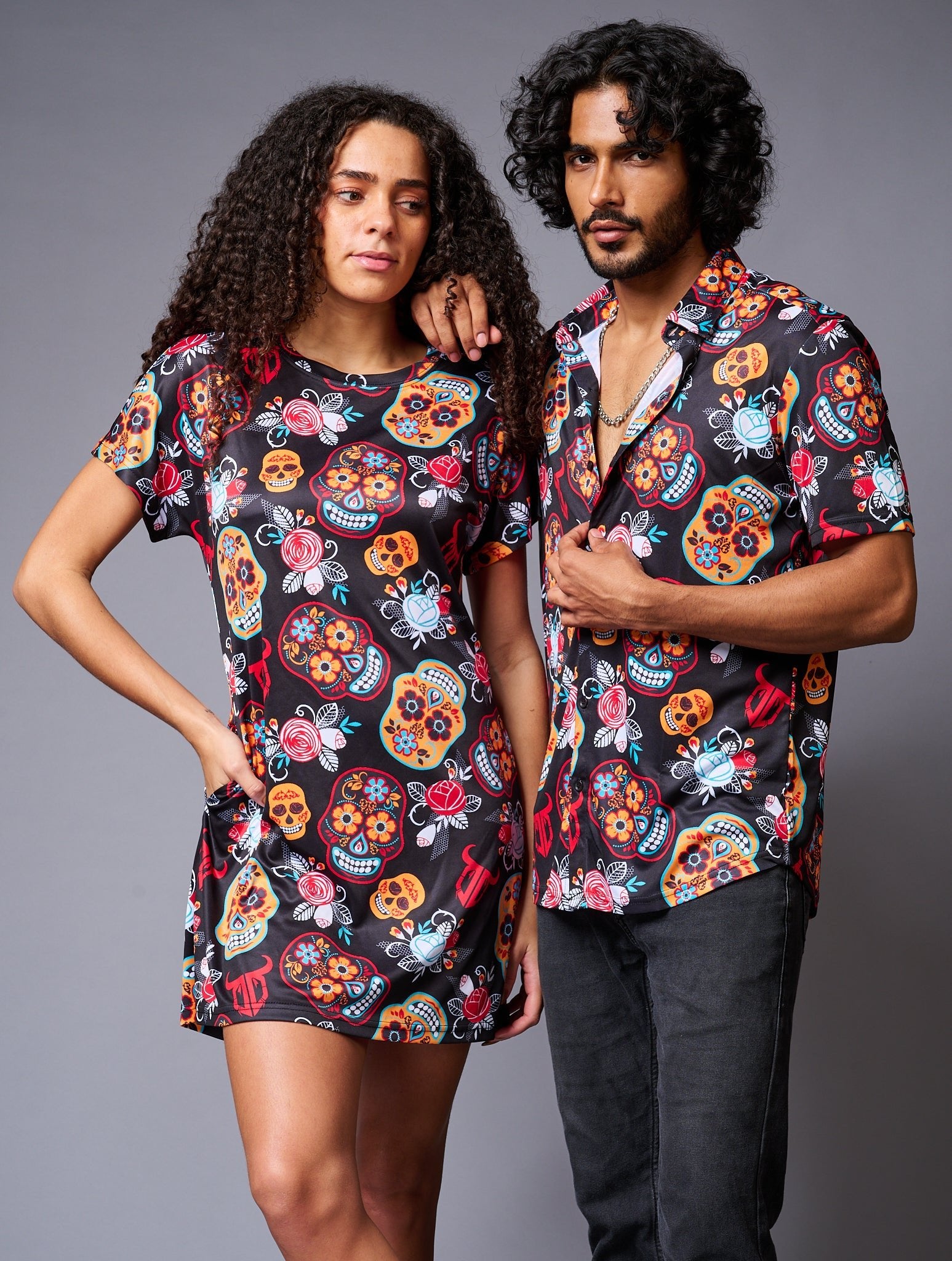 Colourful Skull Printed Couples Coord - Go Devil