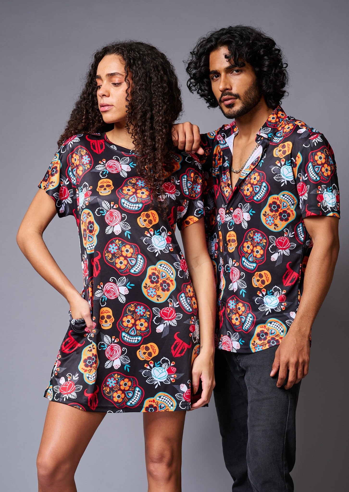 Colourful Skull Printed Couples Coord - Go Devil