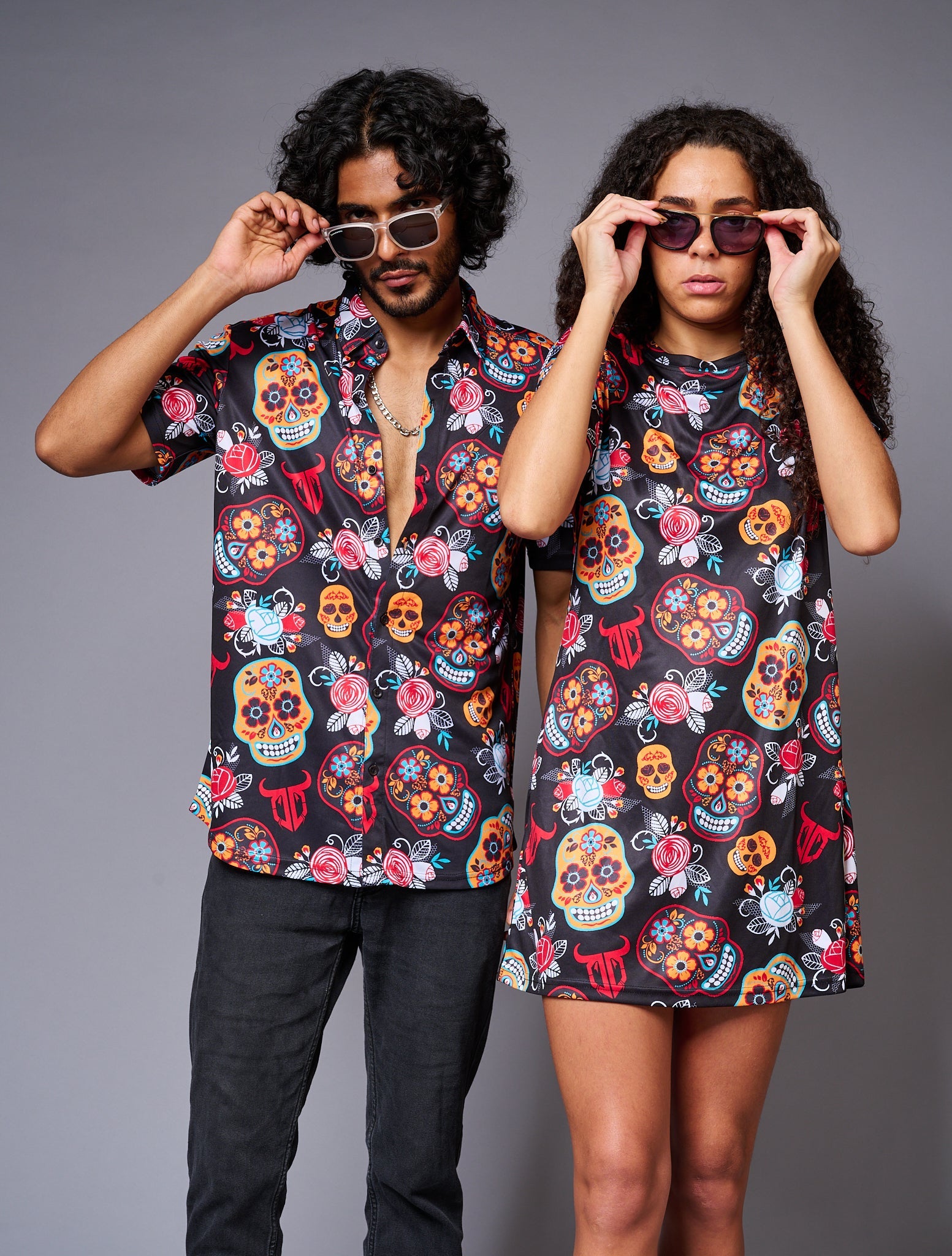 Colourful Skull Printed Couples Coord - Go Devil