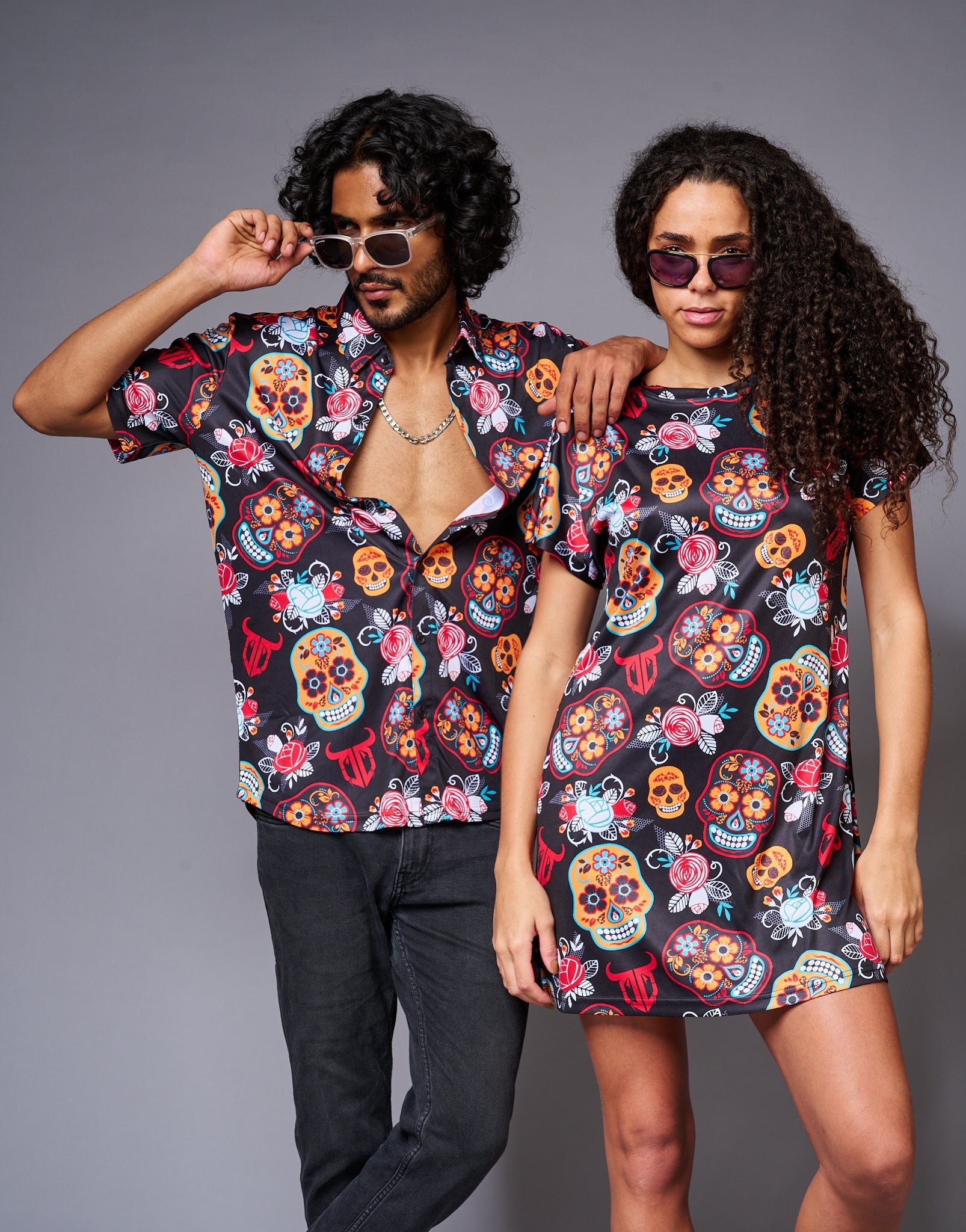 Colourful Skull Printed Couples Coord - Go Devil