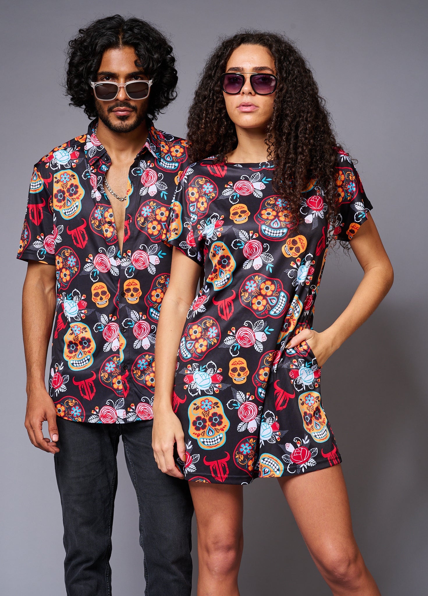 Colourful Skull Printed Couples Coord - Go Devil