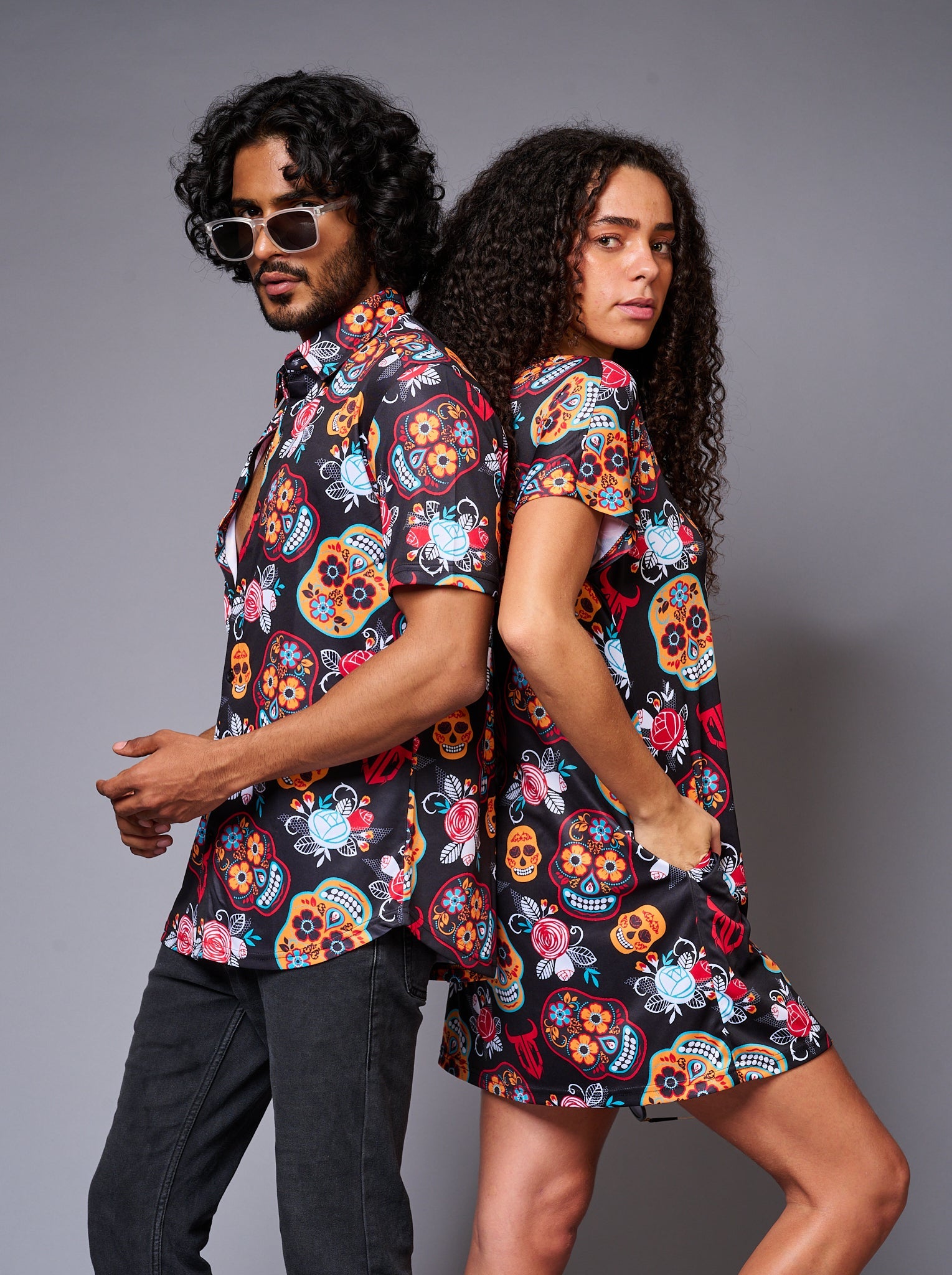 Colourful Skull Printed Couples Coord - Go Devil